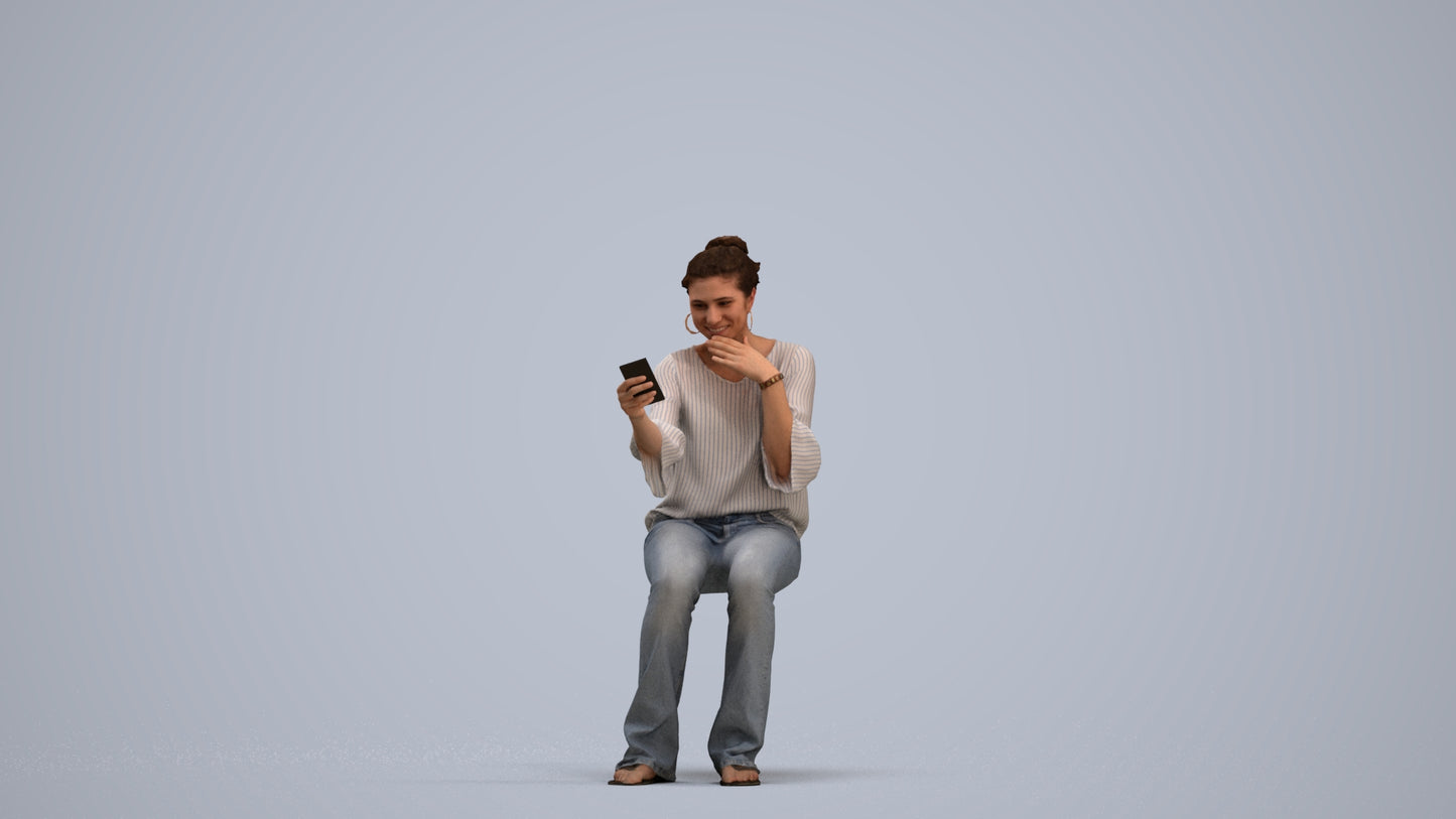 realistic 3D woman casual sitting, scanned archviz people for Blender and 3ds Max, standing pose render