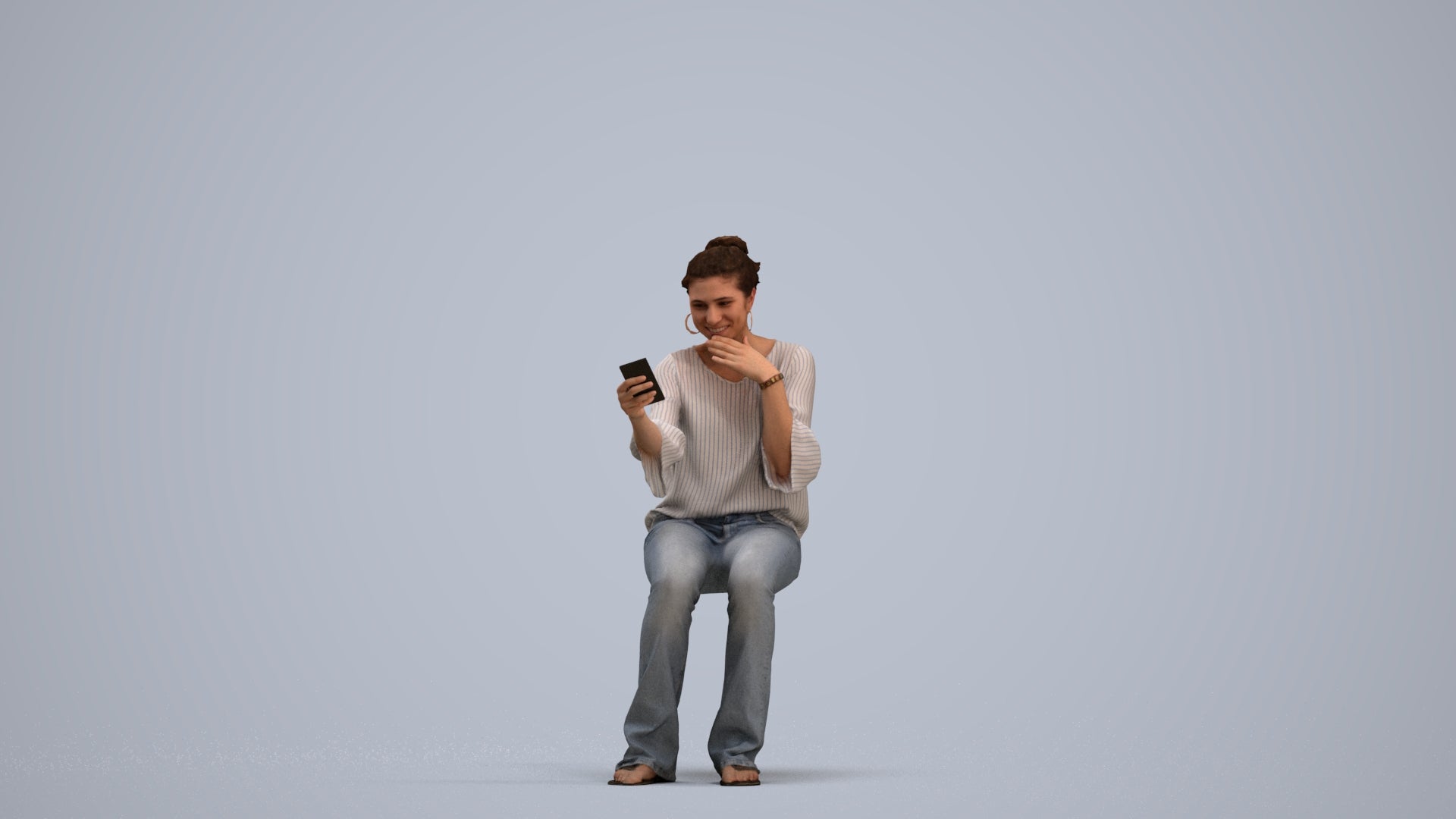 realistic 3D woman casual sitting, scanned archviz people for Blender and 3ds Max, standing pose render