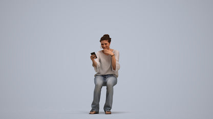 realistic 3D woman casual sitting, scanned archviz people for Blender and 3ds Max, standing pose render