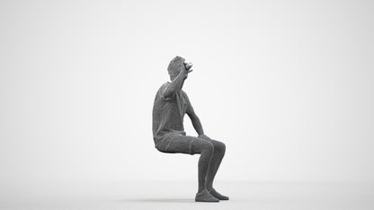 3D scanned man sitting casual, photorealistic archviz people for Enscape and SketchUp, wireframe side view