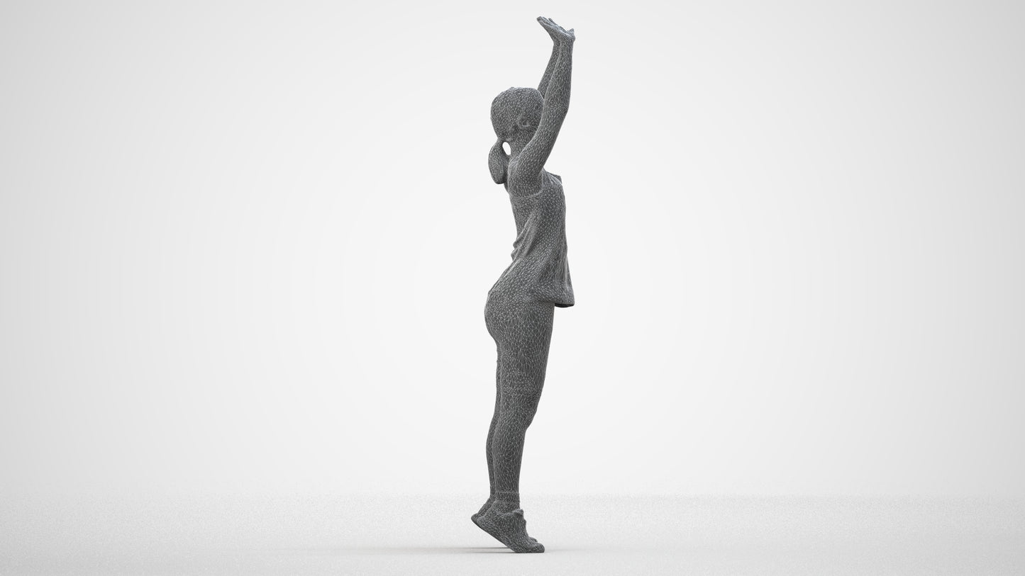 realistic 3D human girl sport, archviz people FBX OBJ for Blender, wireframe side view