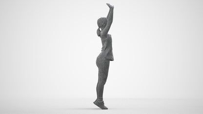 realistic 3D human girl sport, archviz people FBX OBJ for Blender, wireframe side view