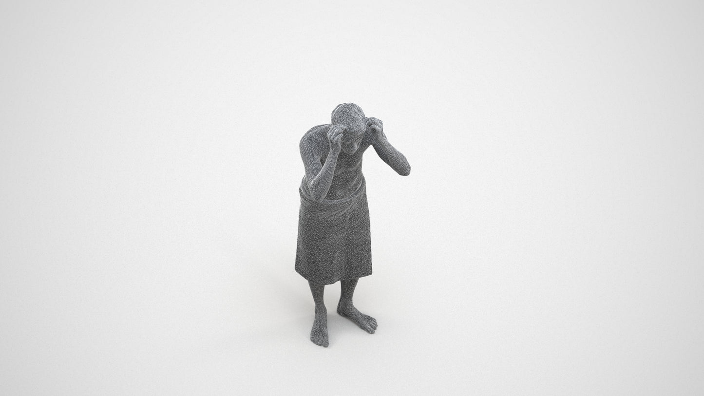 realistic 3D people man bathroom, render-ready for V-Ray and Corona, FBX OBJ, wireframe three-quarter view