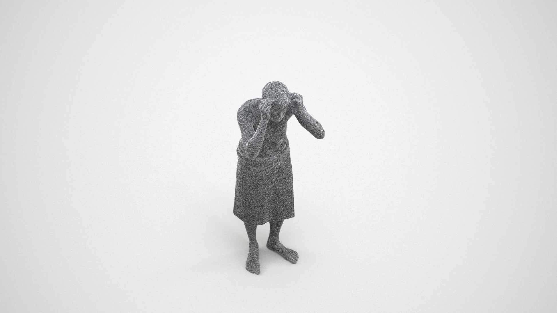 realistic 3D people man bathroom, render-ready for V-Ray and Corona, FBX OBJ, wireframe three-quarter view