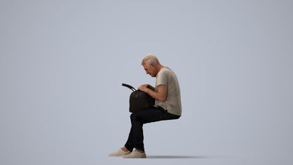 realistic 3D people senior man casual sitting, render-ready for V-Ray and Corona, FBX OBJ, three-quarter view render