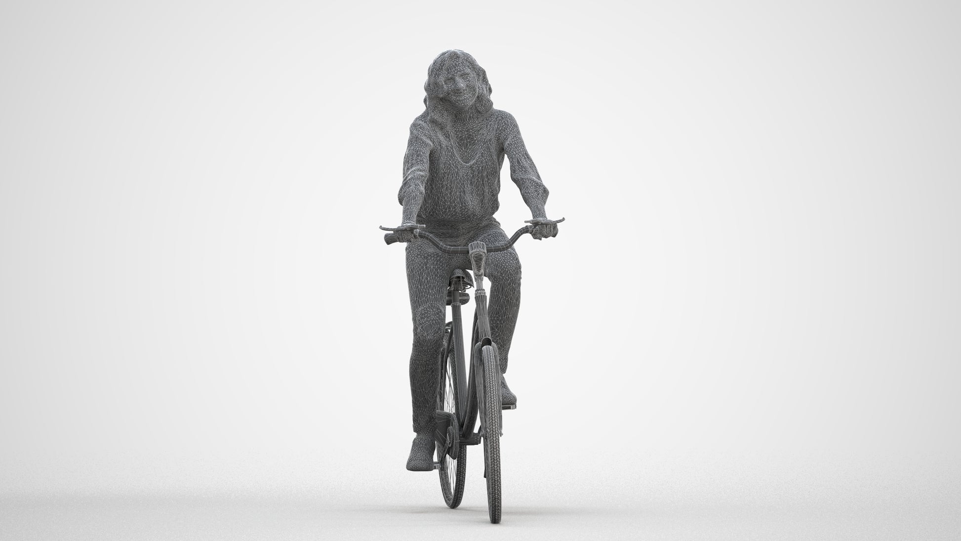 realistic 3D woman casual cycling, scanned archviz people for Blender and 3ds Max, three-quarter front view render