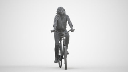 realistic 3D woman casual cycling, scanned archviz people for Blender and 3ds Max, three-quarter front view render