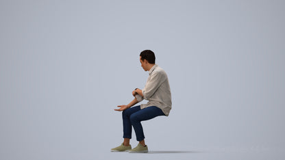 realistic 3D people man casual sitting, render-ready for V-Ray and Corona, FBX OBJ, three-quarter view render