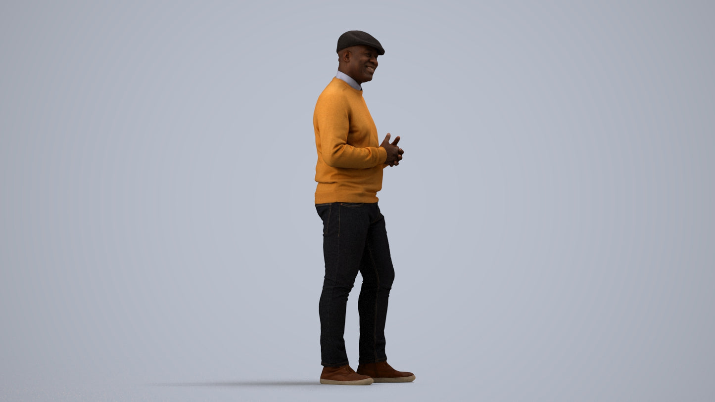 realistic 3D man casual standing, scanned archviz people for Blender and 3ds Max, side view render