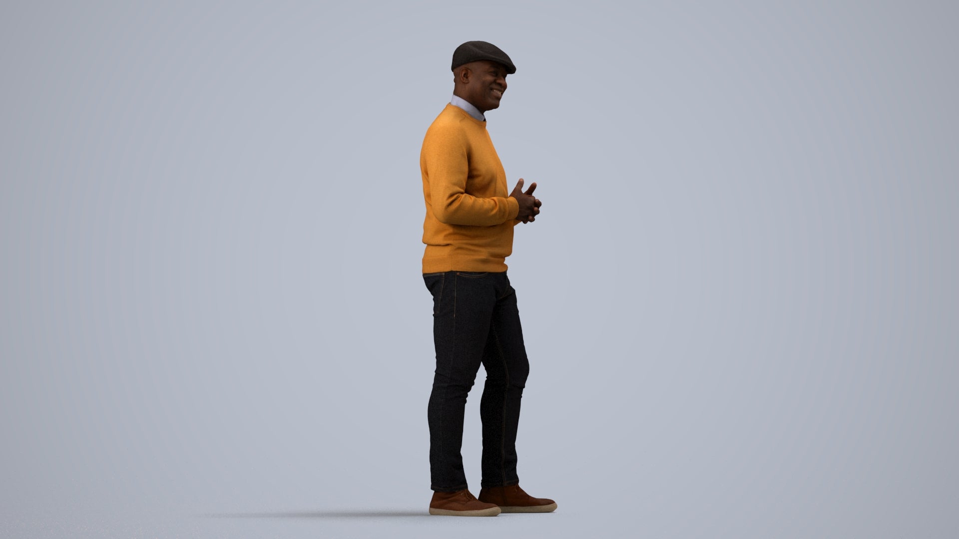 realistic 3D man casual standing, scanned archviz people for Blender and 3ds Max, side view render