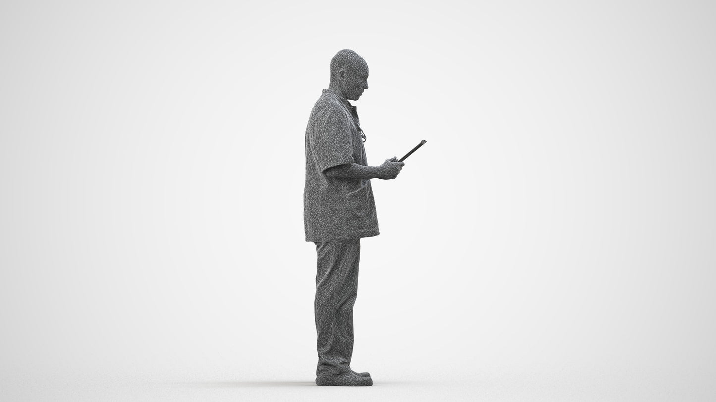 3D people model man medical, scanned human for 3ds Max rendering, wireframe side view