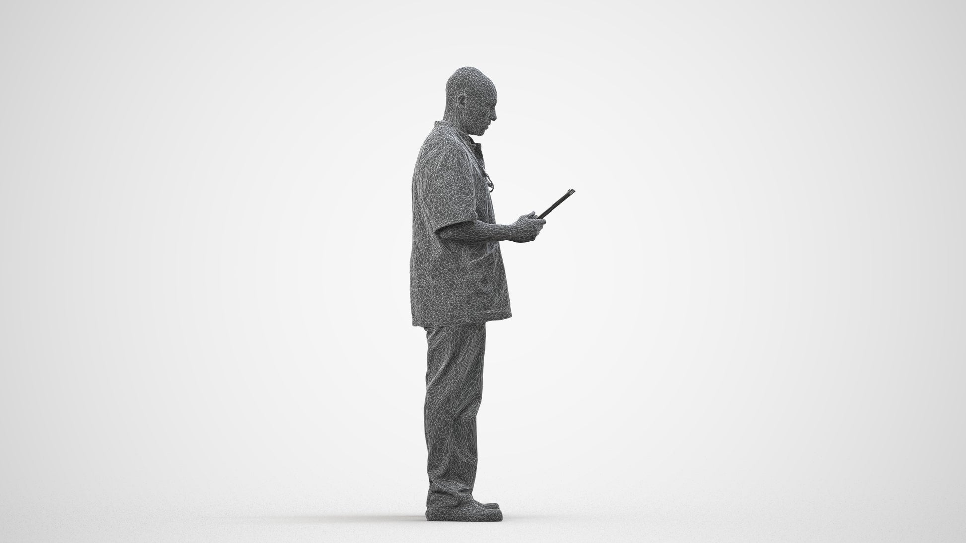 3D people model man medical, scanned human for 3ds Max rendering, wireframe side view
