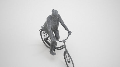 3D people model woman business cycling, scanned human for 3ds Max rendering, wireframe three-quarter view