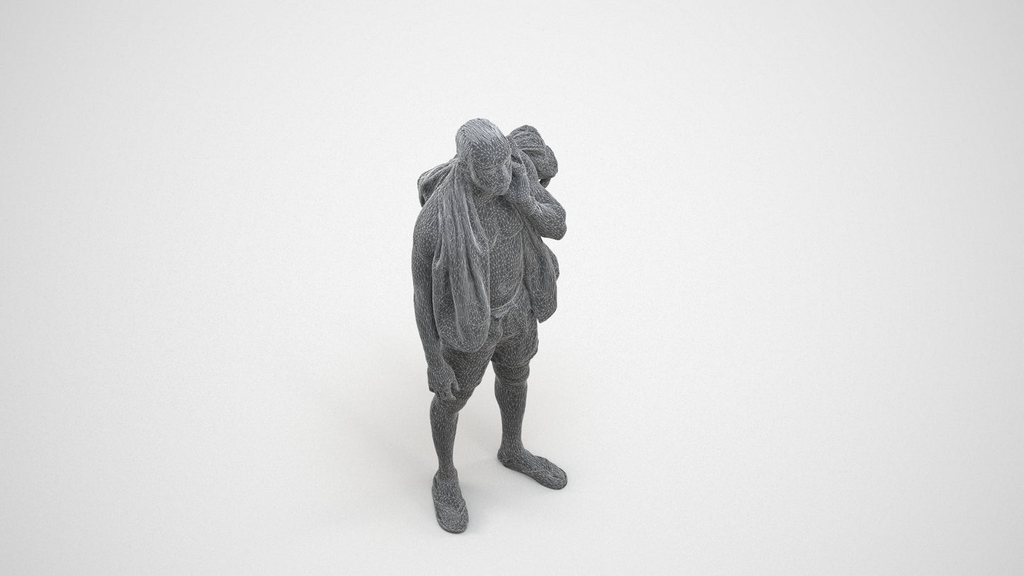 realistic 3D human man sport, archviz people FBX OBJ for Blender, wireframe three-quarter view