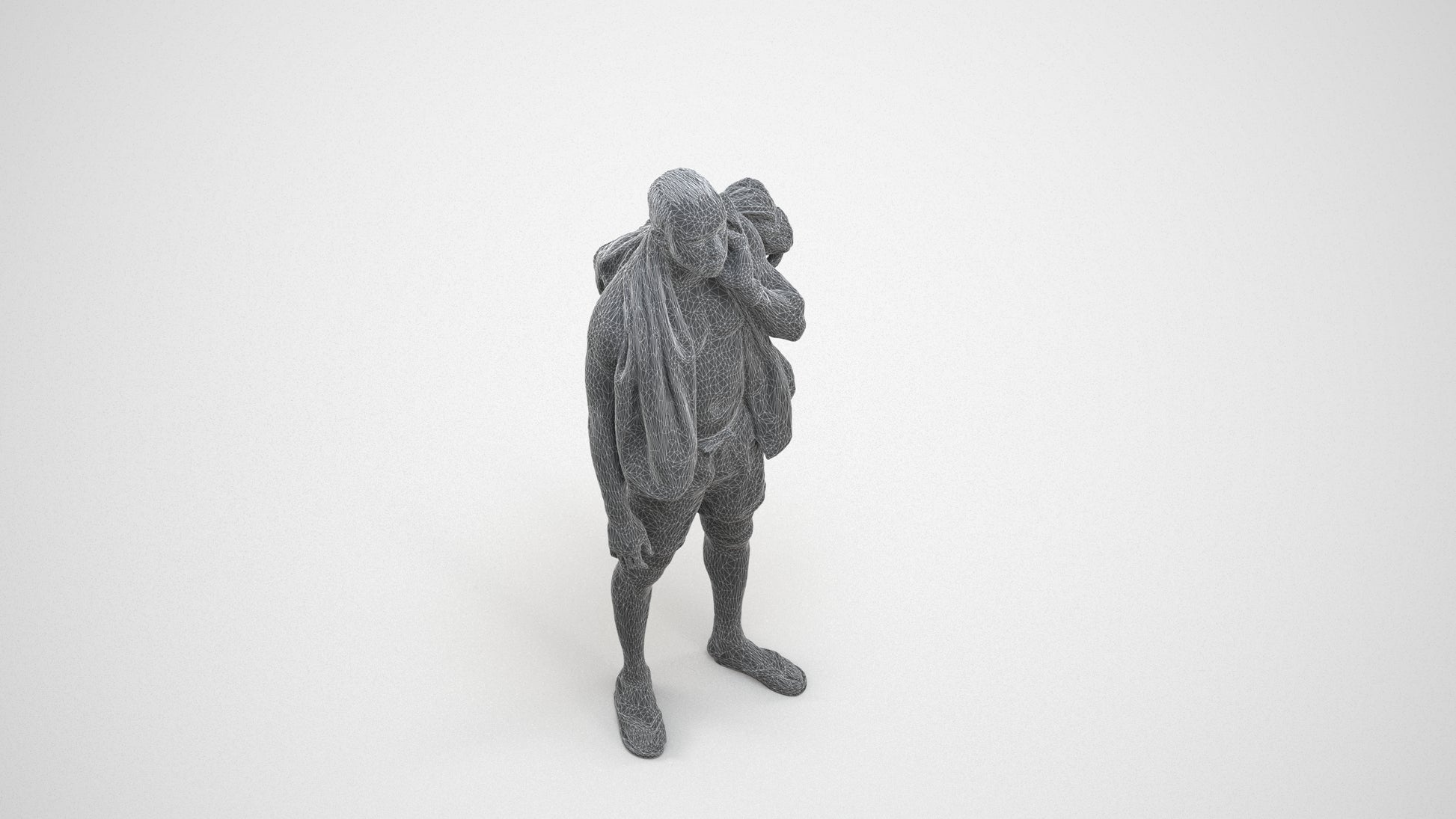 realistic 3D human man sport, archviz people FBX OBJ for Blender, wireframe three-quarter view