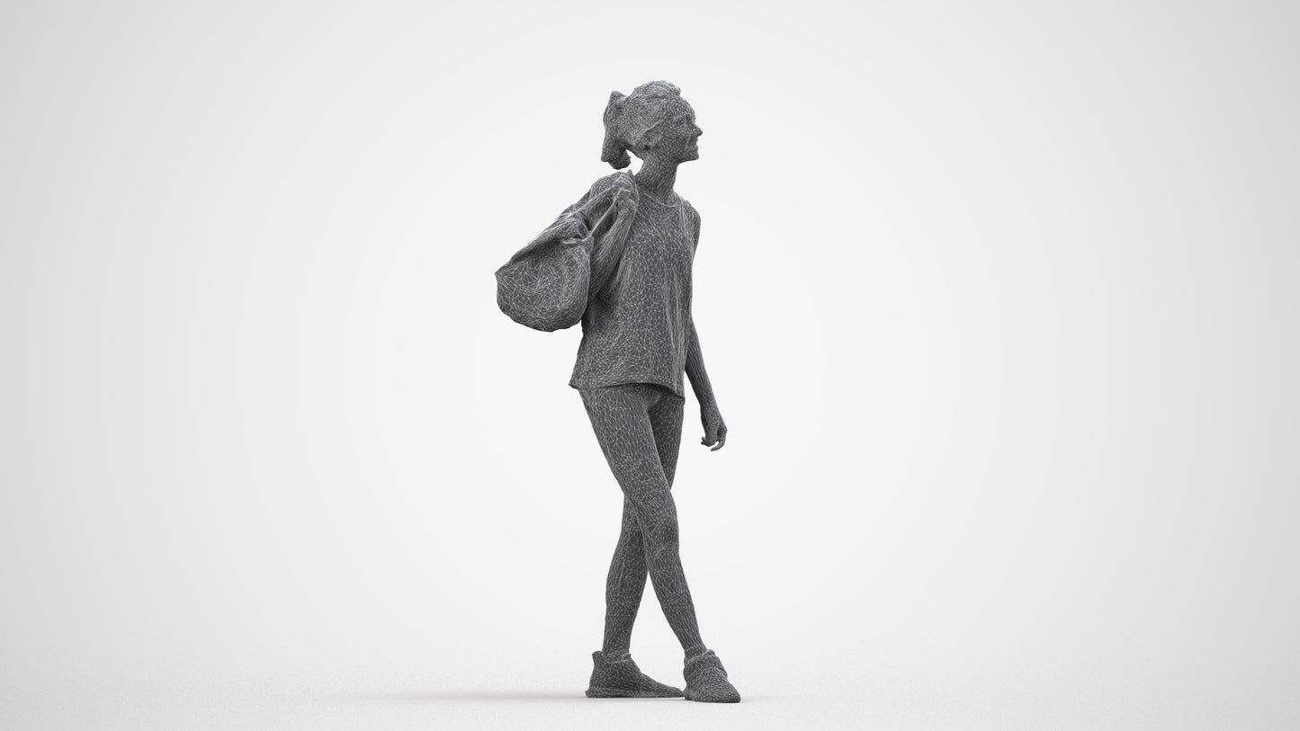 3D people model woman sport, scanned human for 3ds Max rendering, wireframe side view