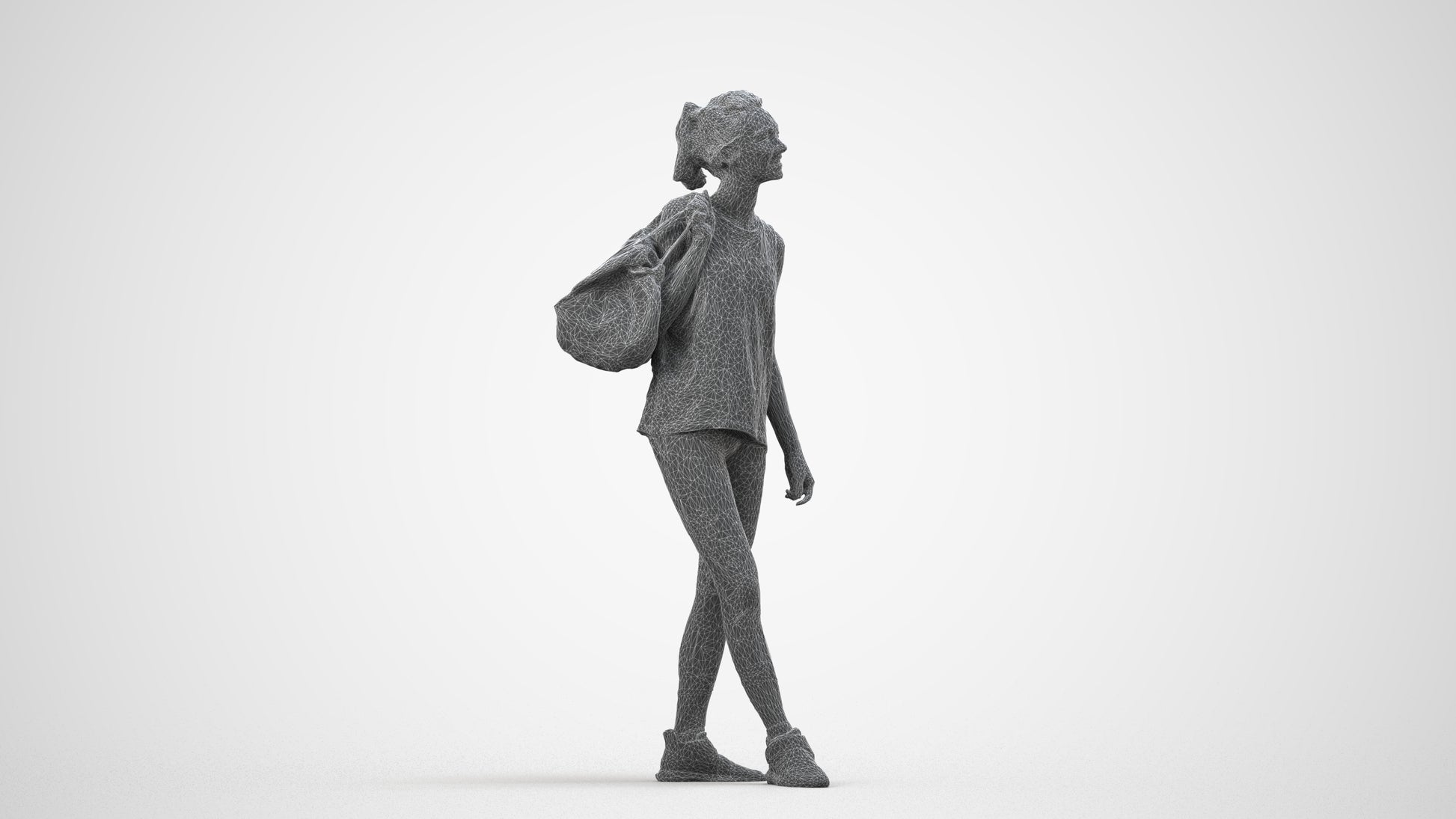 3D people model woman sport, scanned human for 3ds Max rendering, wireframe side view