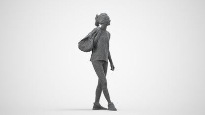 3D people model woman sport, scanned human for 3ds Max rendering, wireframe side view