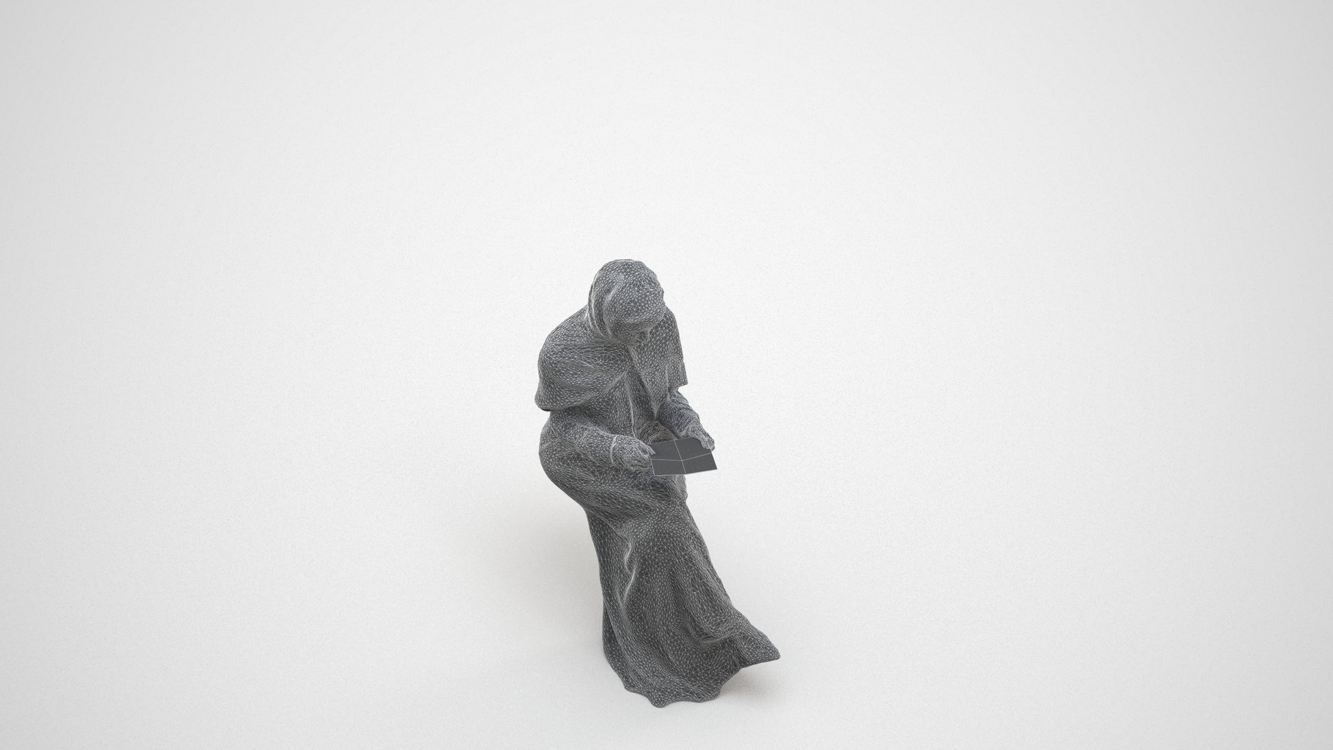 realistic 3D woman sitting, scanned archviz people for Blender and 3ds Max, wireframe three-quarter view
