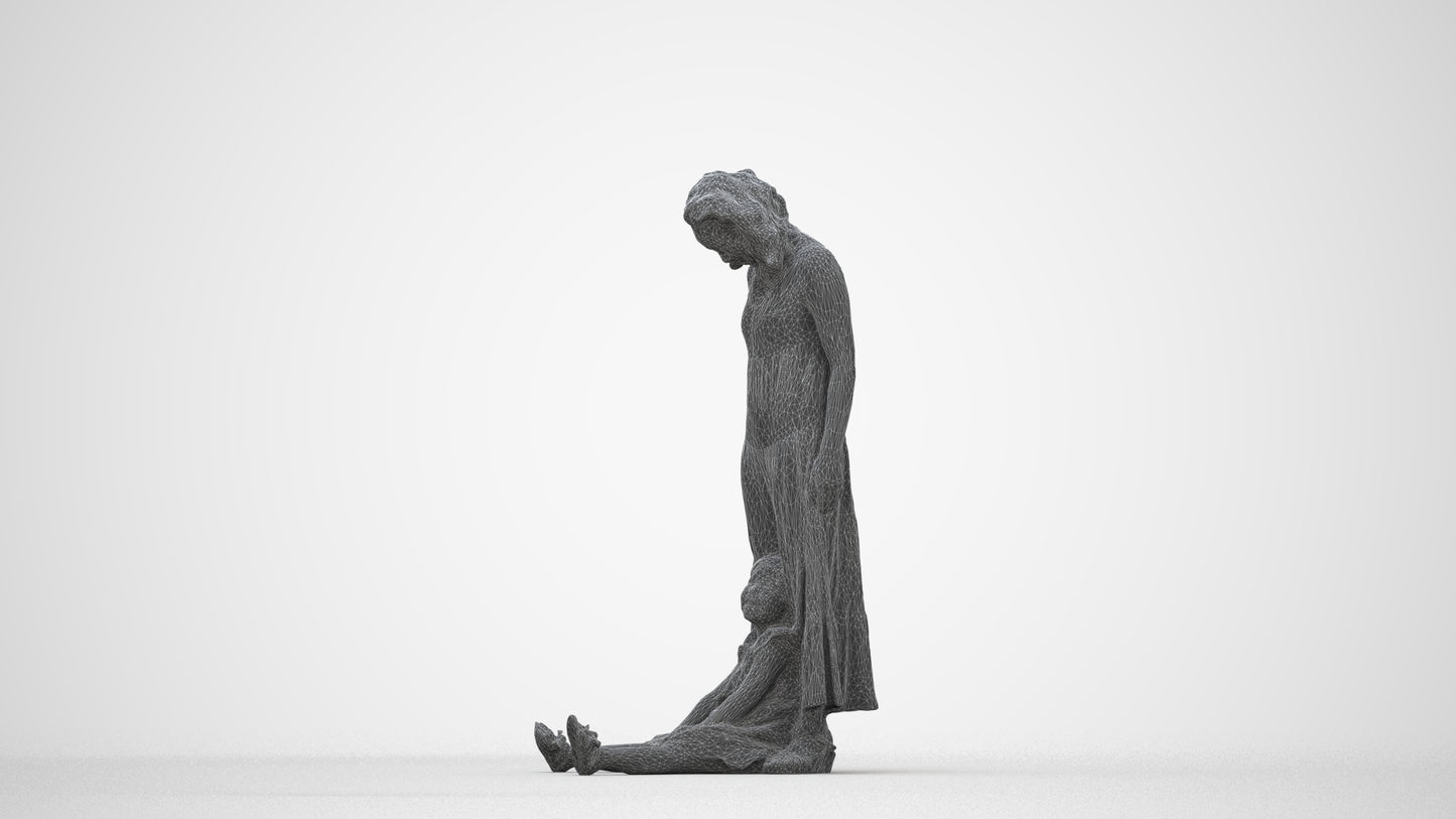 photogrammetry 3D girl casual kids, realistic human model archviz FBX, wireframe back view