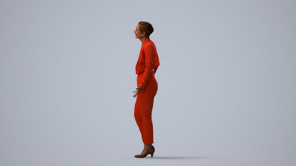 3D human model woman business, photogrammetry scanned person for archviz, three-quarter view render