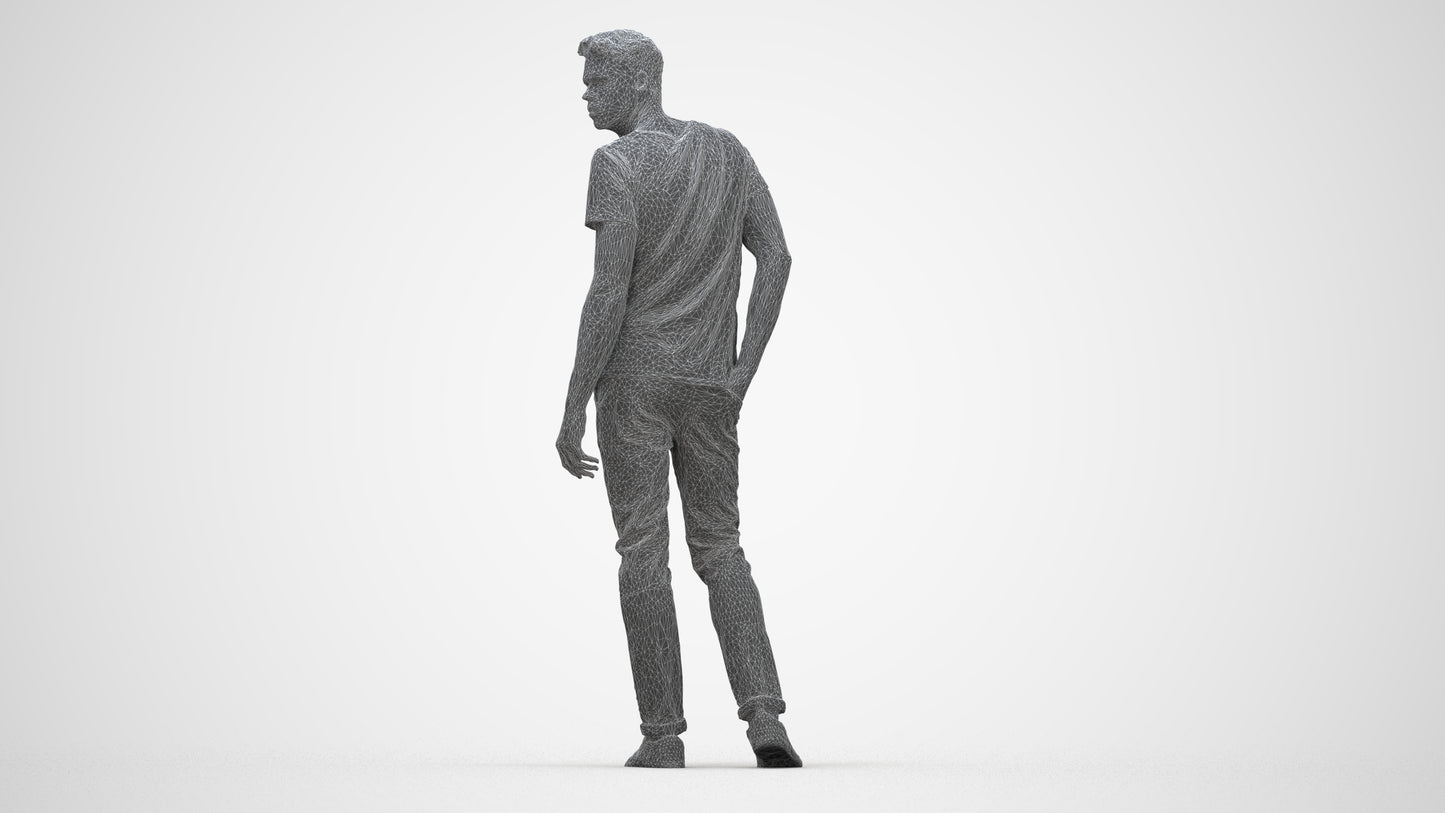 3D scanned man mix casual, photorealistic archviz people for Enscape and SketchUp, wireframe back view