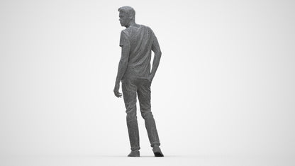 3D scanned man mix casual, photorealistic archviz people for Enscape and SketchUp, wireframe back view