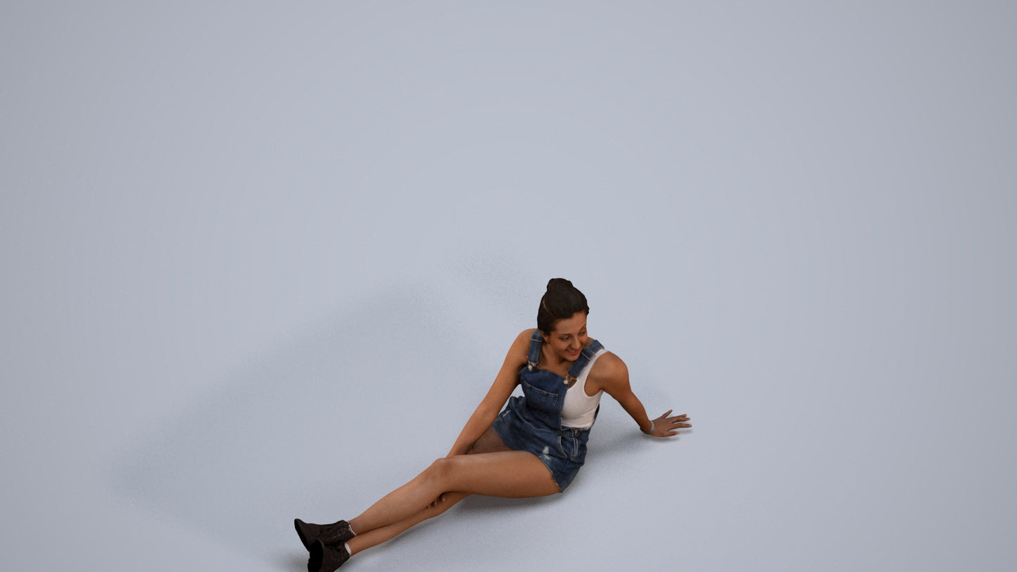 realistic 3D people woman casual sitting, render-ready for V-Ray and Corona, FBX OBJ, back view render