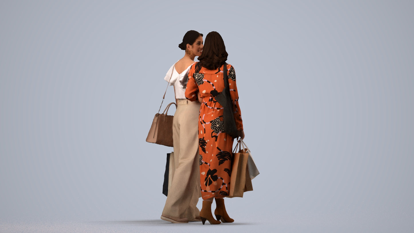 realistic 3D human woman shopping, archviz people FBX OBJ for Blender, side view render