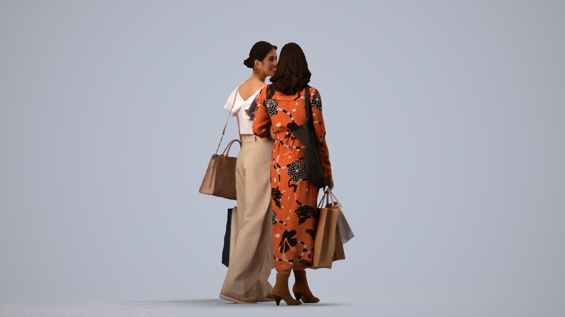 realistic 3D human woman shopping, archviz people FBX OBJ for Blender, side view render