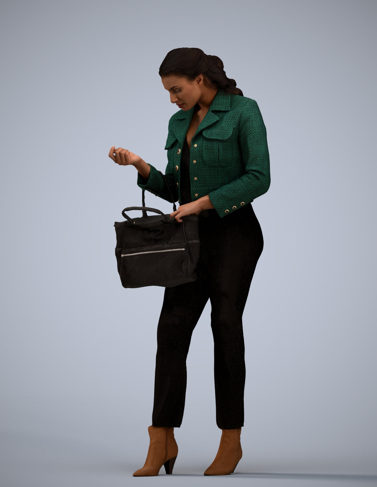 realistic 3D woman business standing, scanned archviz people for Blender and 3ds Max