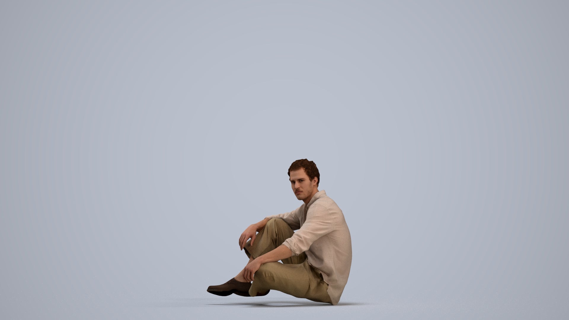 scanned 3D man casual sitting, photogrammetry people for Enscape and V-Ray, standing pose render