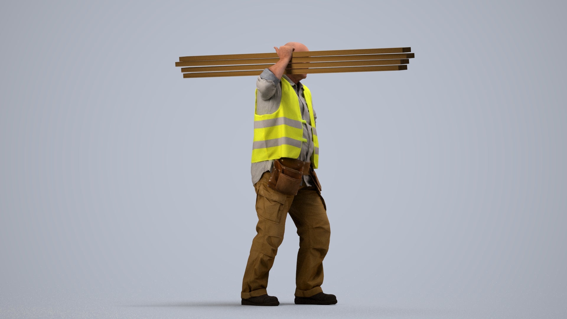 3D scanned senior man walking, photorealistic archviz people for Enscape and SketchUp, side view render