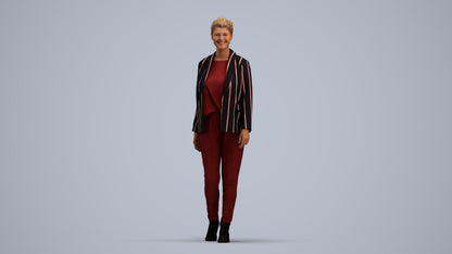 3D scanned woman walking business, photorealistic archviz people for Enscape and SketchUp, standing pose render