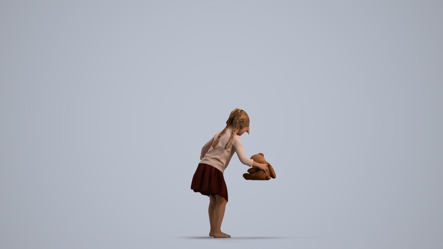 realistic 3D human girl kids, archviz people FBX OBJ for Blender, front view render