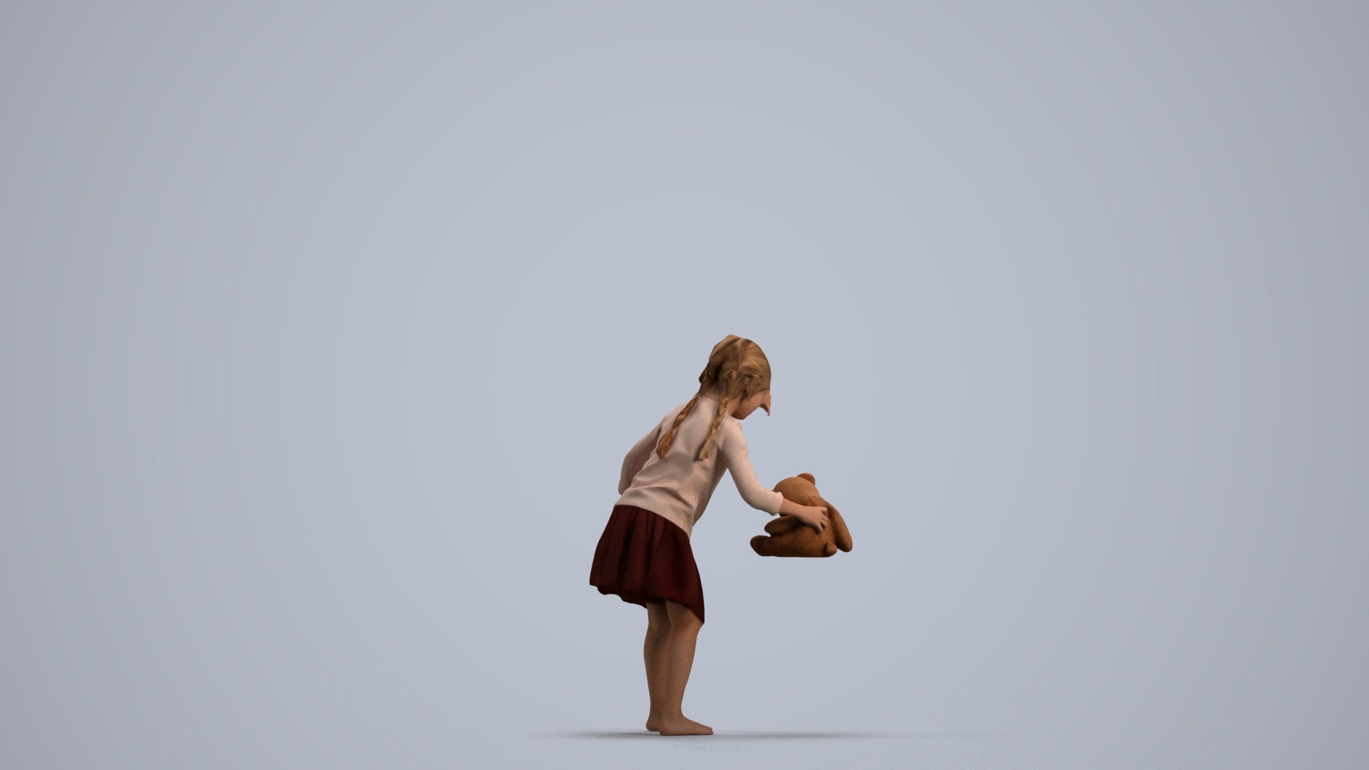 realistic 3D human girl kids, archviz people FBX OBJ for Blender, front view render