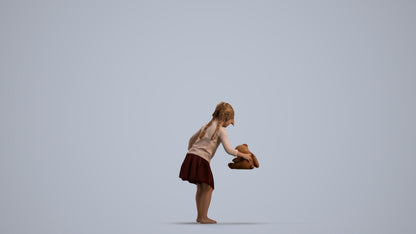 realistic 3D human girl kids, archviz people FBX OBJ for Blender, front view render