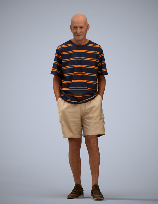 realistic 3D senior man casual standing, scanned archviz people for Blender and 3ds Max