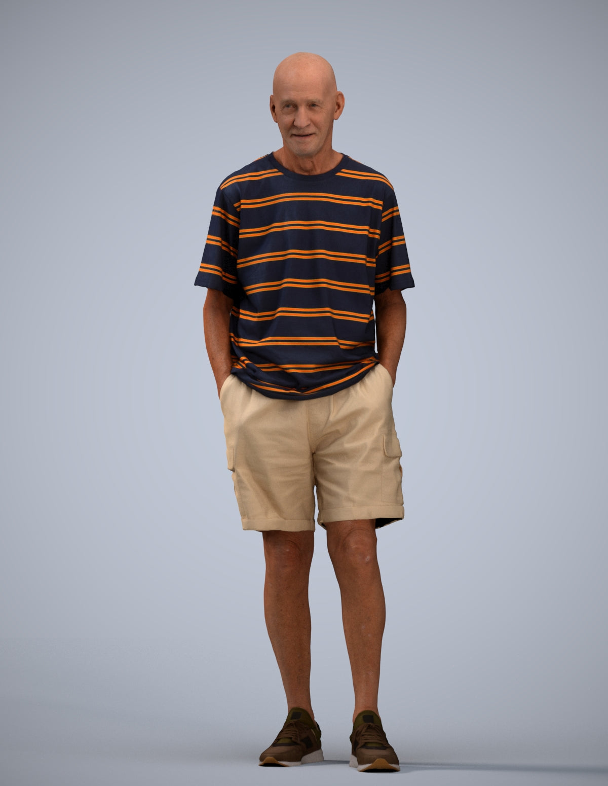 realistic 3D senior man casual standing, scanned archviz people for Blender and 3ds Max