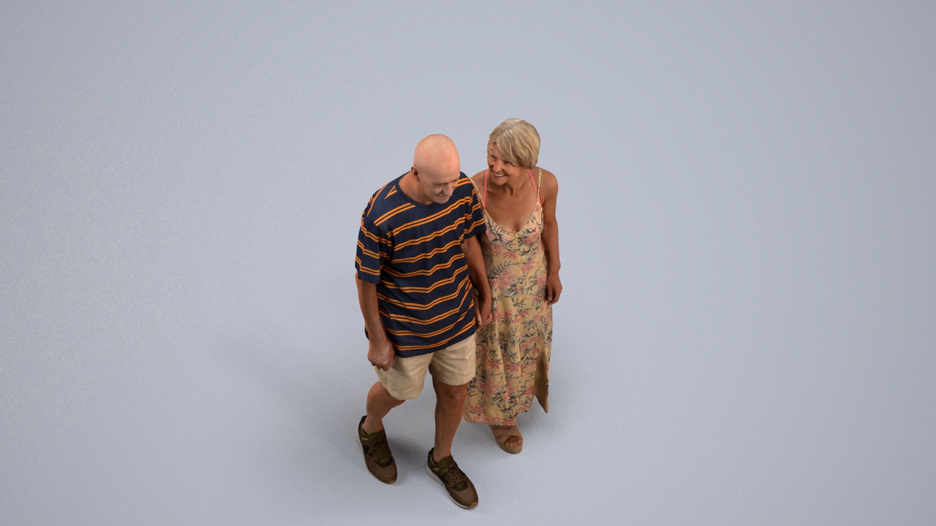 3D scanned senior woman couple casual, photorealistic archviz people for Enscape and SketchUp, back view render
