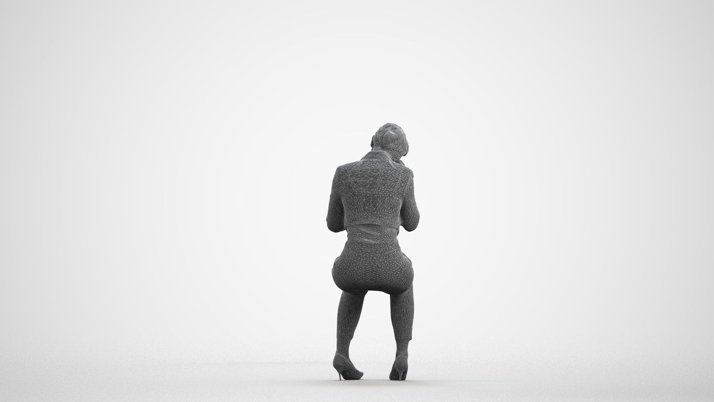 3D human model woman business, photogrammetry scanned person for archviz, wireframe front view