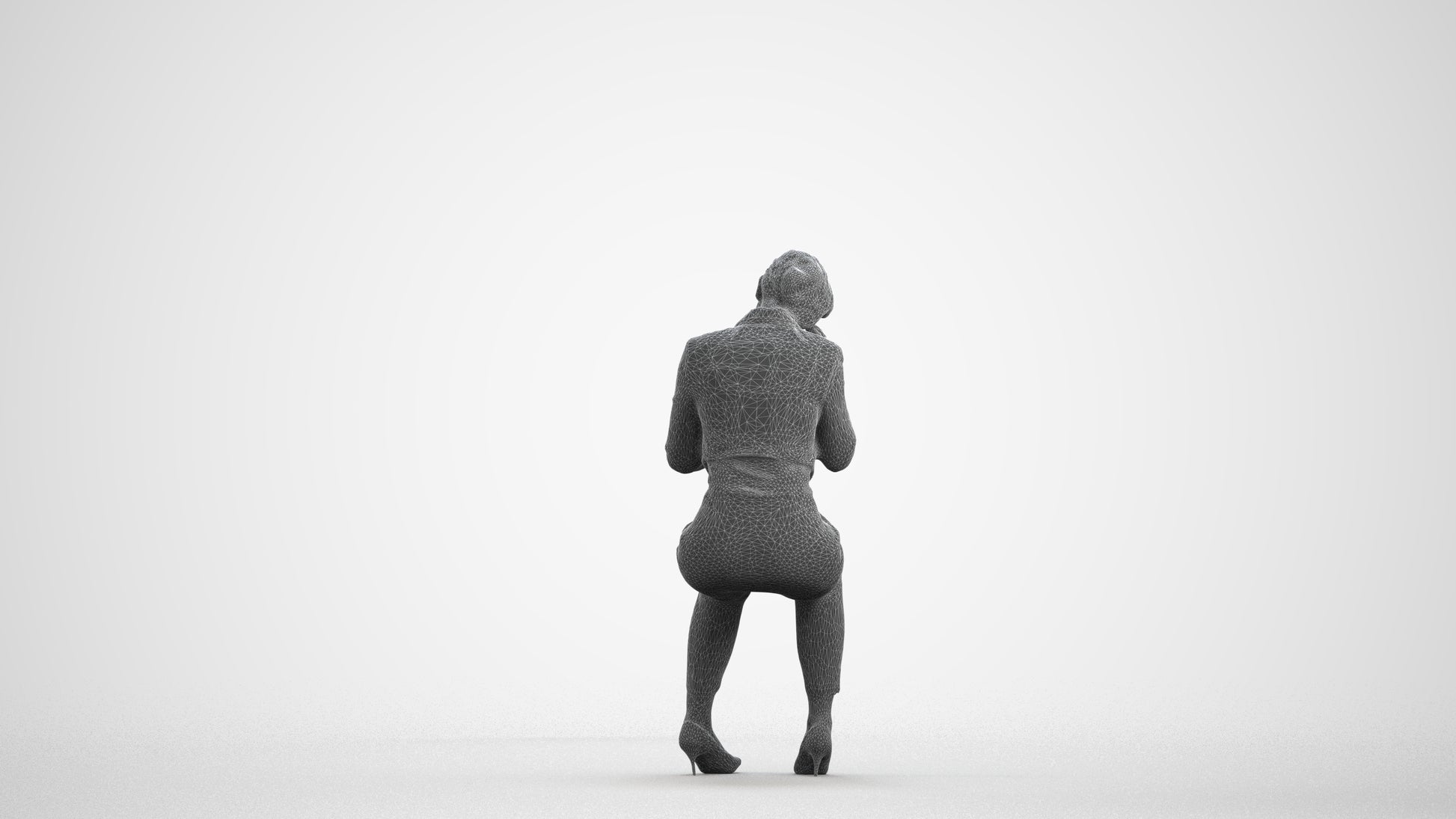 3D human model woman business, photogrammetry scanned person for archviz, wireframe front view