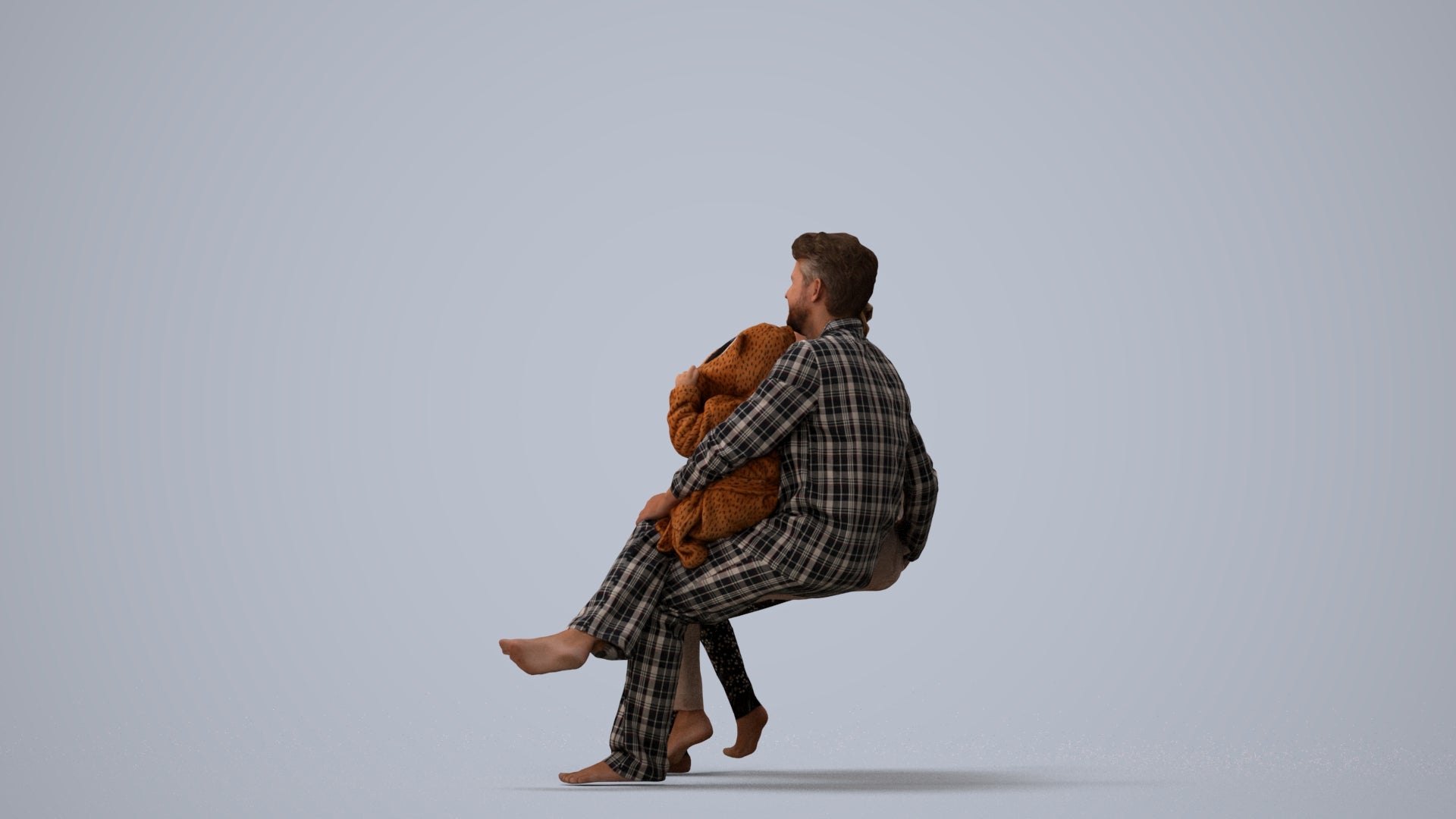 3D people model girl kids, scanned human for 3ds Max rendering, three-quarter view render