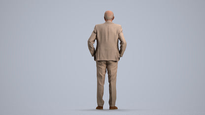 scanned 3D senior man business standing, photogrammetry people for Enscape and V-Ray, front view render