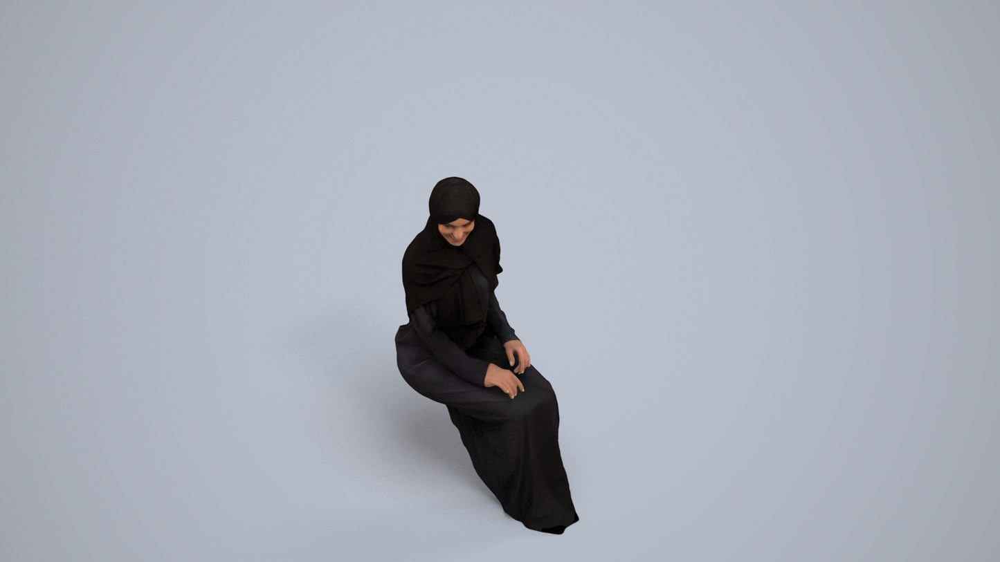 realistic 3D human woman sitting, archviz people FBX OBJ for Blender, back view render