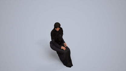 realistic 3D human woman sitting, archviz people FBX OBJ for Blender, back view render