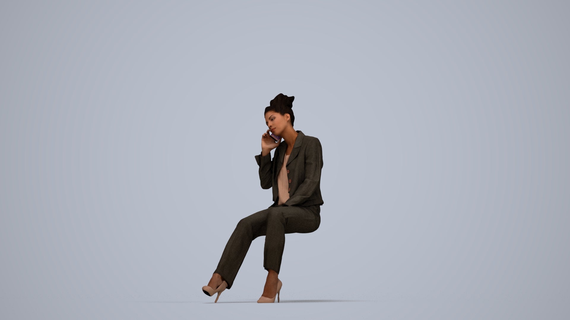 realistic 3D people woman business, render-ready for V-Ray and Corona, FBX OBJ, top-down view render