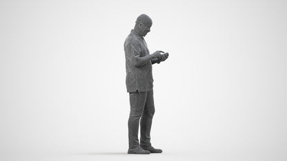 3D human model man casual standing, photogrammetry scanned person for archviz, wireframe side view