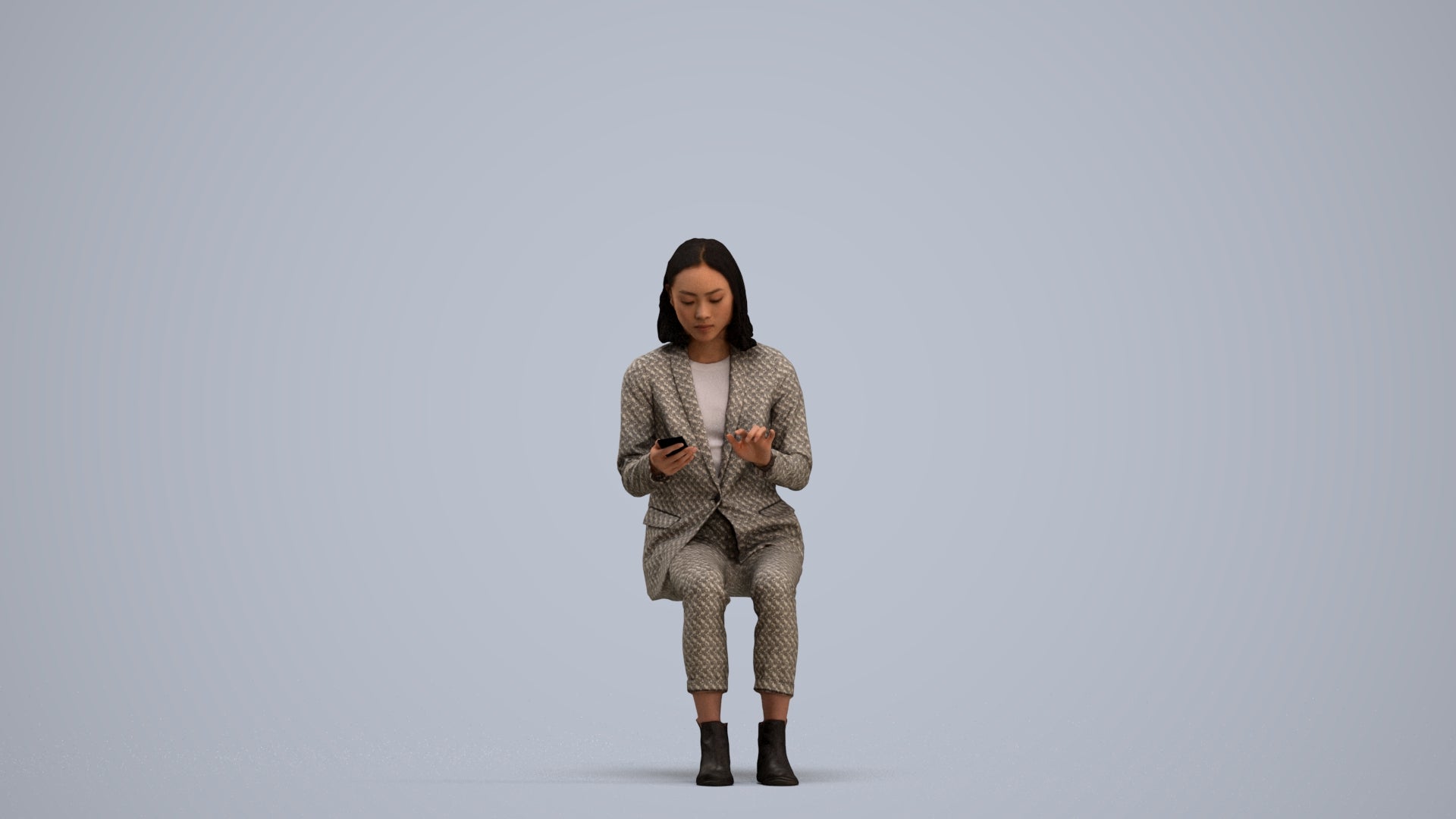 realistic 3D human woman business, archviz people FBX OBJ for Blender, standing pose render