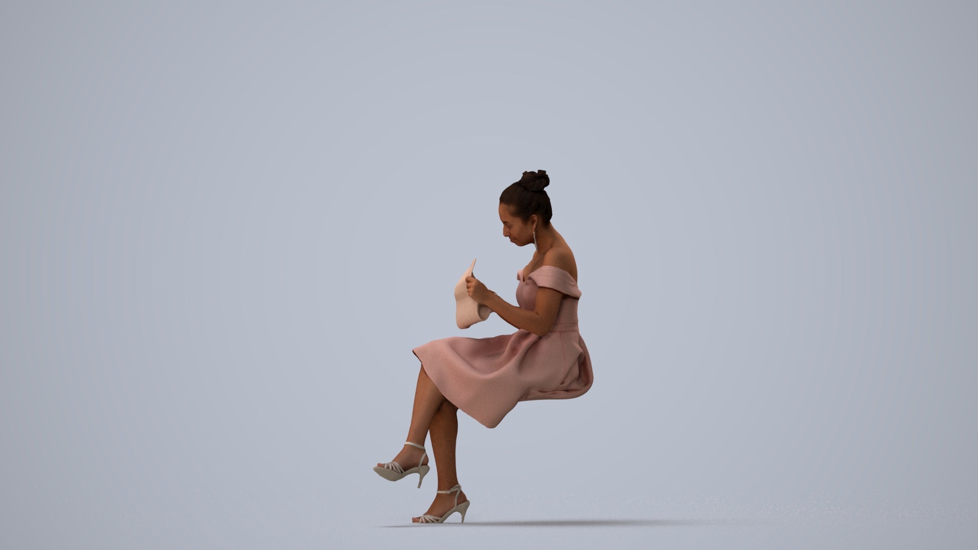 realistic 3D woman formal formalaffairs, scanned archviz people for Blender and 3ds Max, three-quarter view render